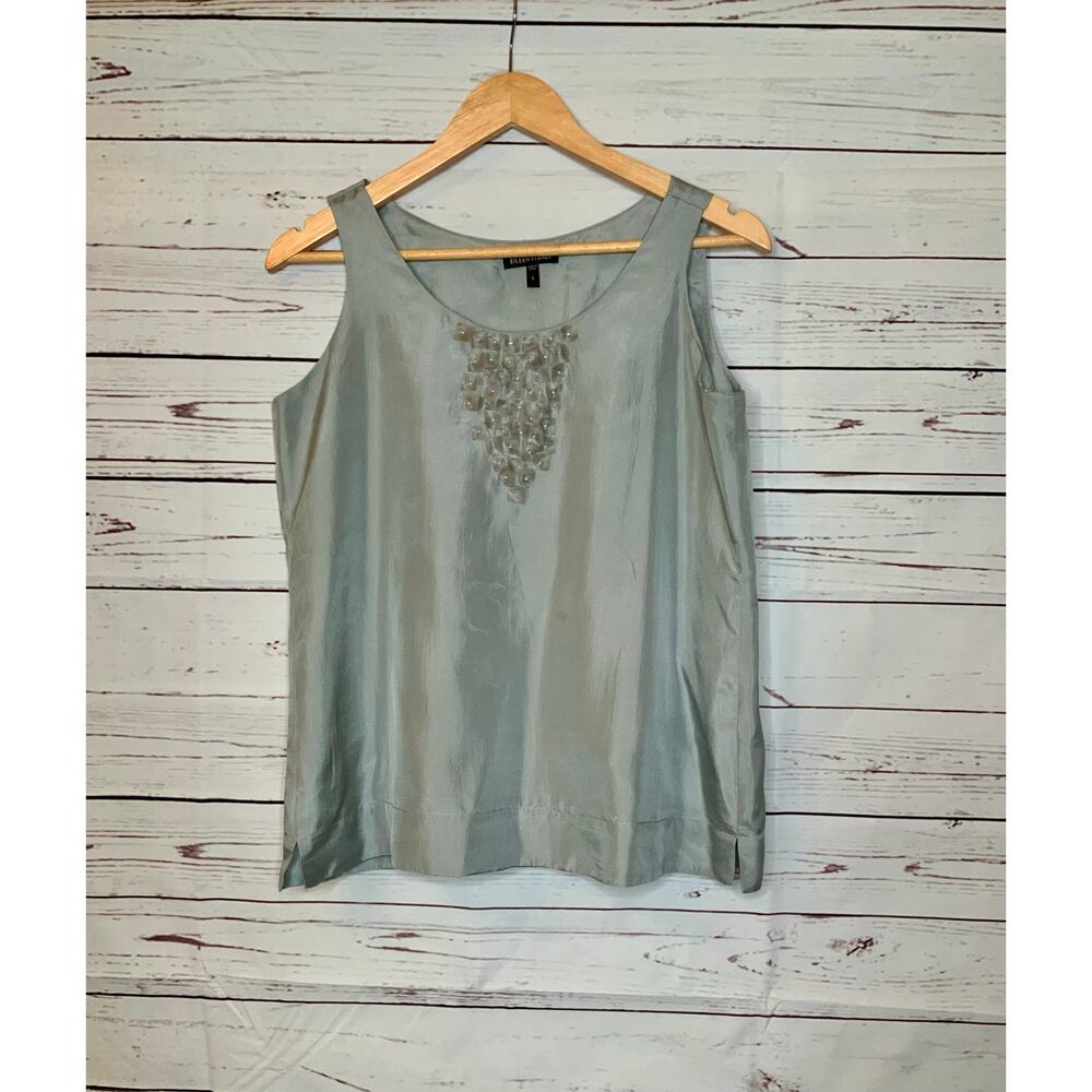Eileen Fisher 100% Silk Silver tank shell size small